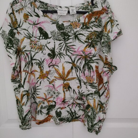 Rachel Zoe Tops - Rachel Zoe XL 100% Linen Tropical Jungle Print Blouse NWOT Safari Top